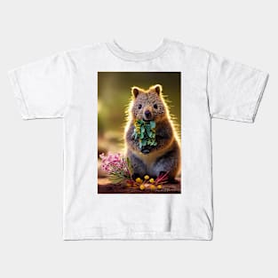 Cute quokka with Australian wild flowers v3 Kids T-Shirt